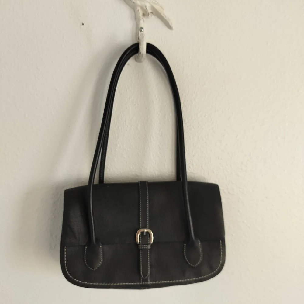 Ann Taylor Leather faux croc buckle bag Black Y2K vintage classic - Picture 1 of 10